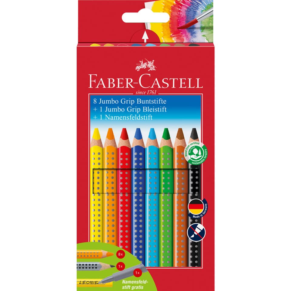 Buntstift Jumbo GRIP - 8 Farben, Namensfeld- und Bleistift im Promotionetui