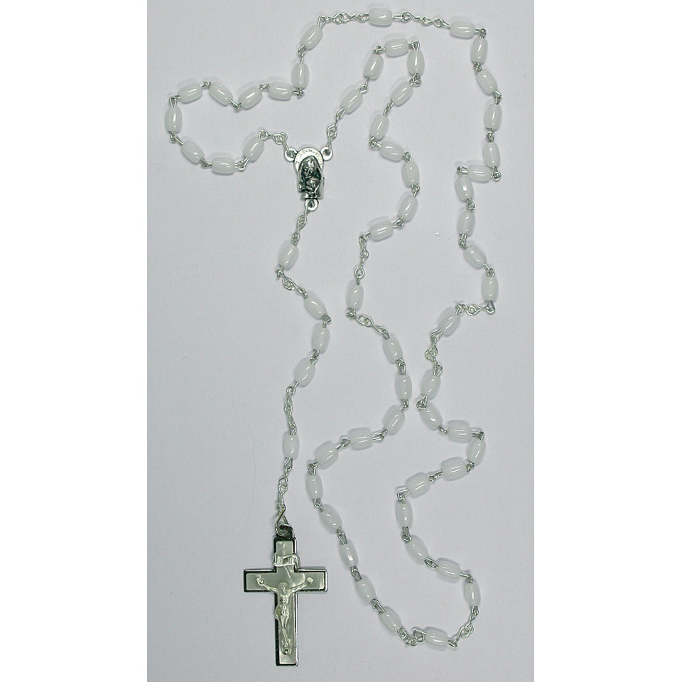 Rosenkranz - Glasperlen, weiß, ca. 41 cm, inkl. Dose
