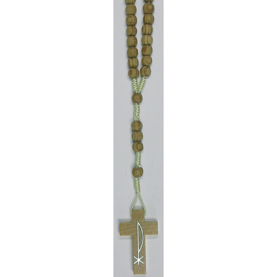 Rosenkranz - Holzperlen, geknüpft, hellbraun, ca. 30 cm
