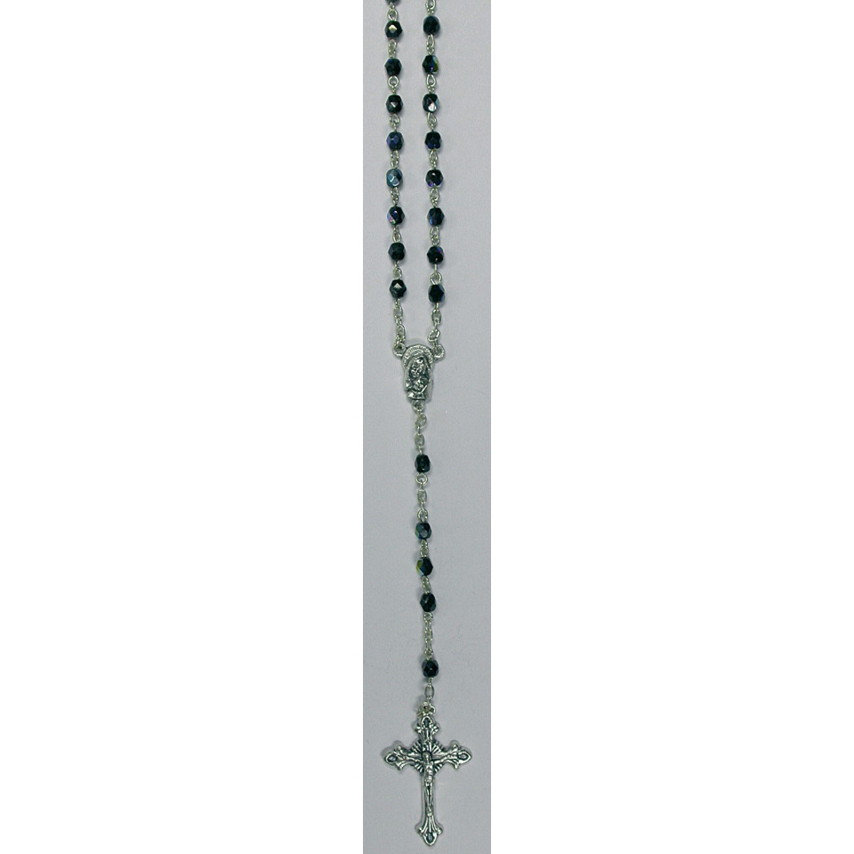 Rosenkranz - Kristallperlen, blauschwarz, ca. 36 cm, inkl. Dose
