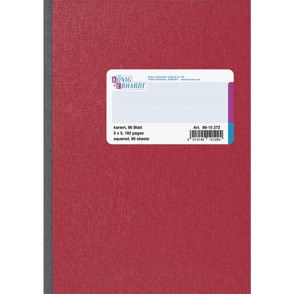 Kladde - A5, 96 Blatt, 70 g/qm, kariert, rot