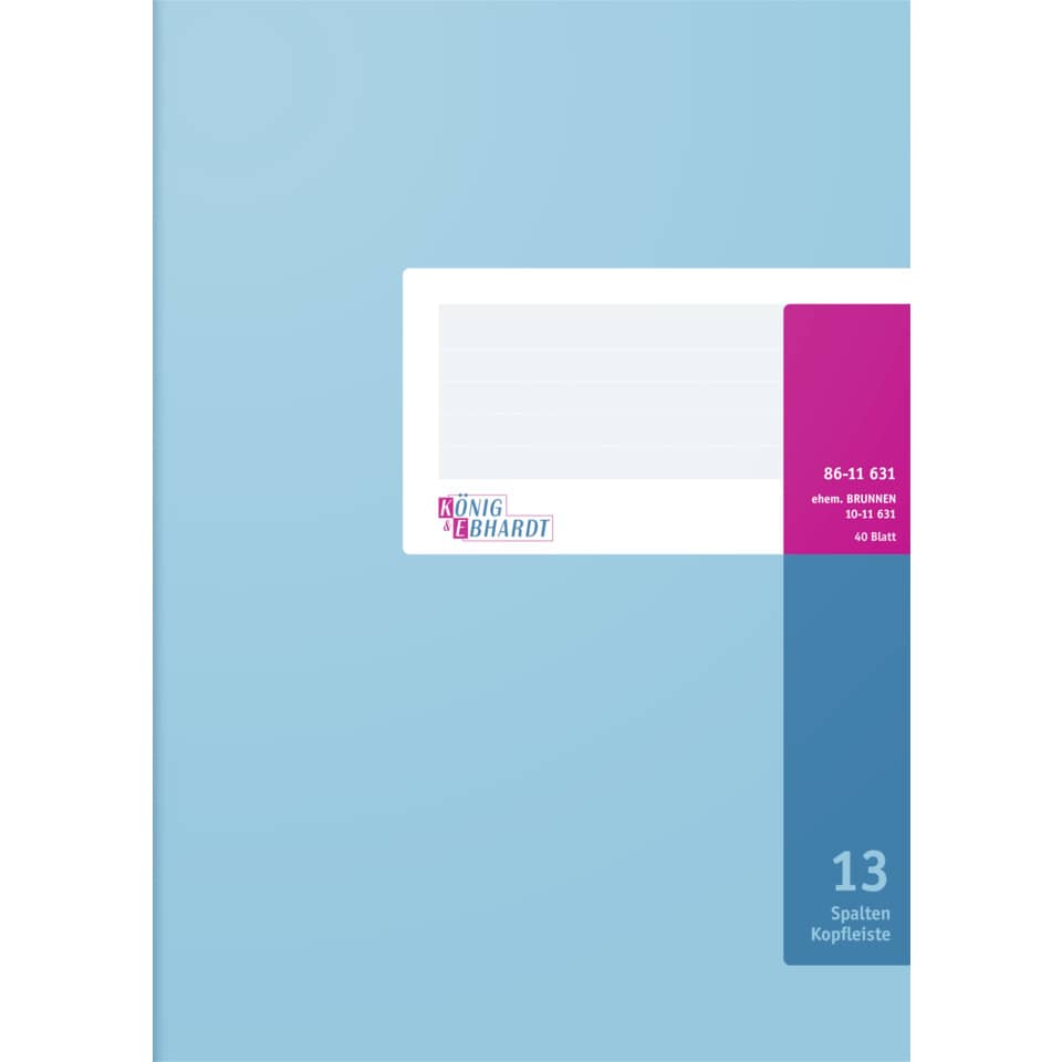Spaltenbuch Kopfleisten-Ausführung - A4, 13 Spalten, 40 Blatt, Schema über 2 Seite