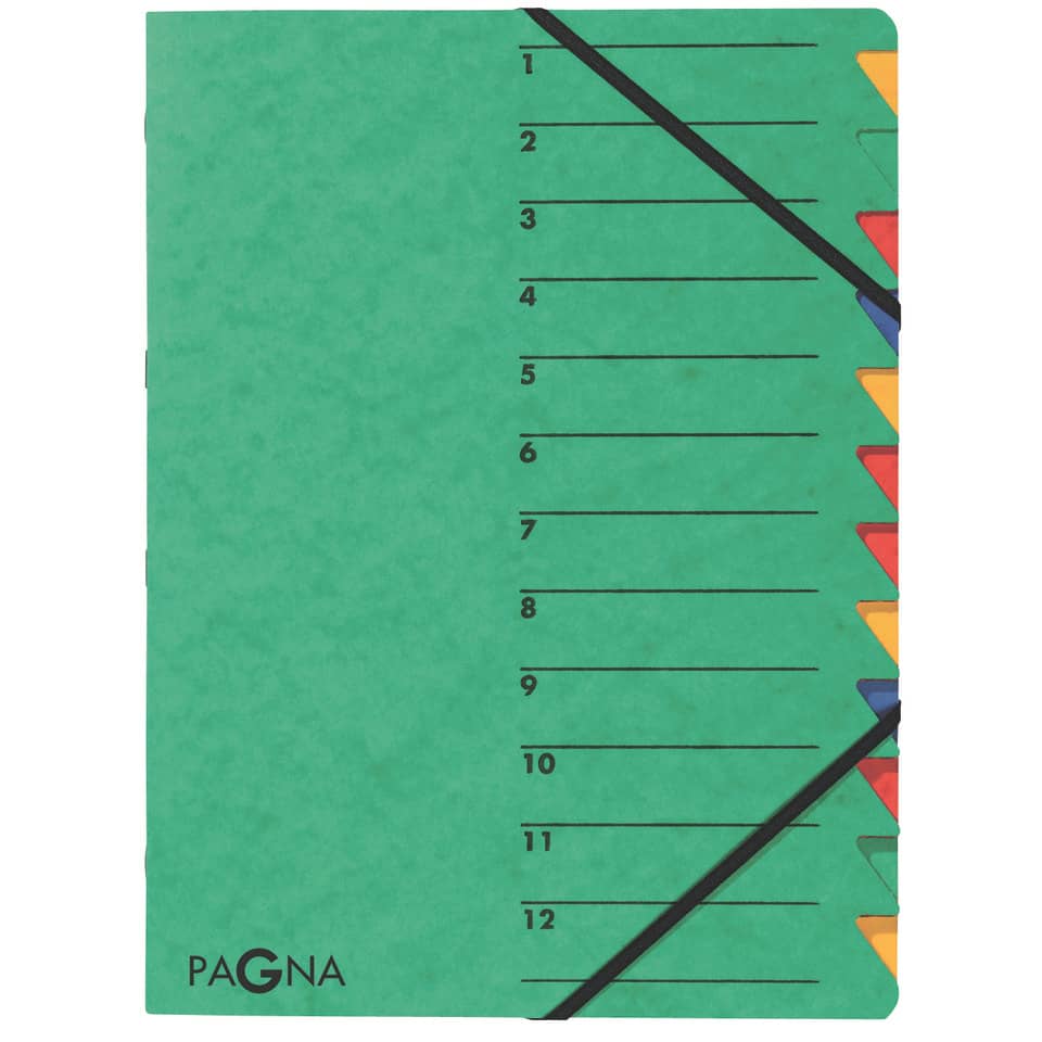 Ordnungsmappe EASY - 12 Fächer, A4, Pressspan, 265 g/qm, grün