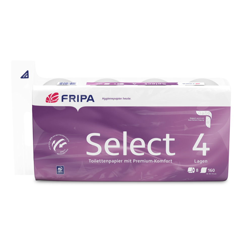Toilettenpapier Select - 4-lagig, geprägt, hochweiß, 8 Rollen à 160 Blatt