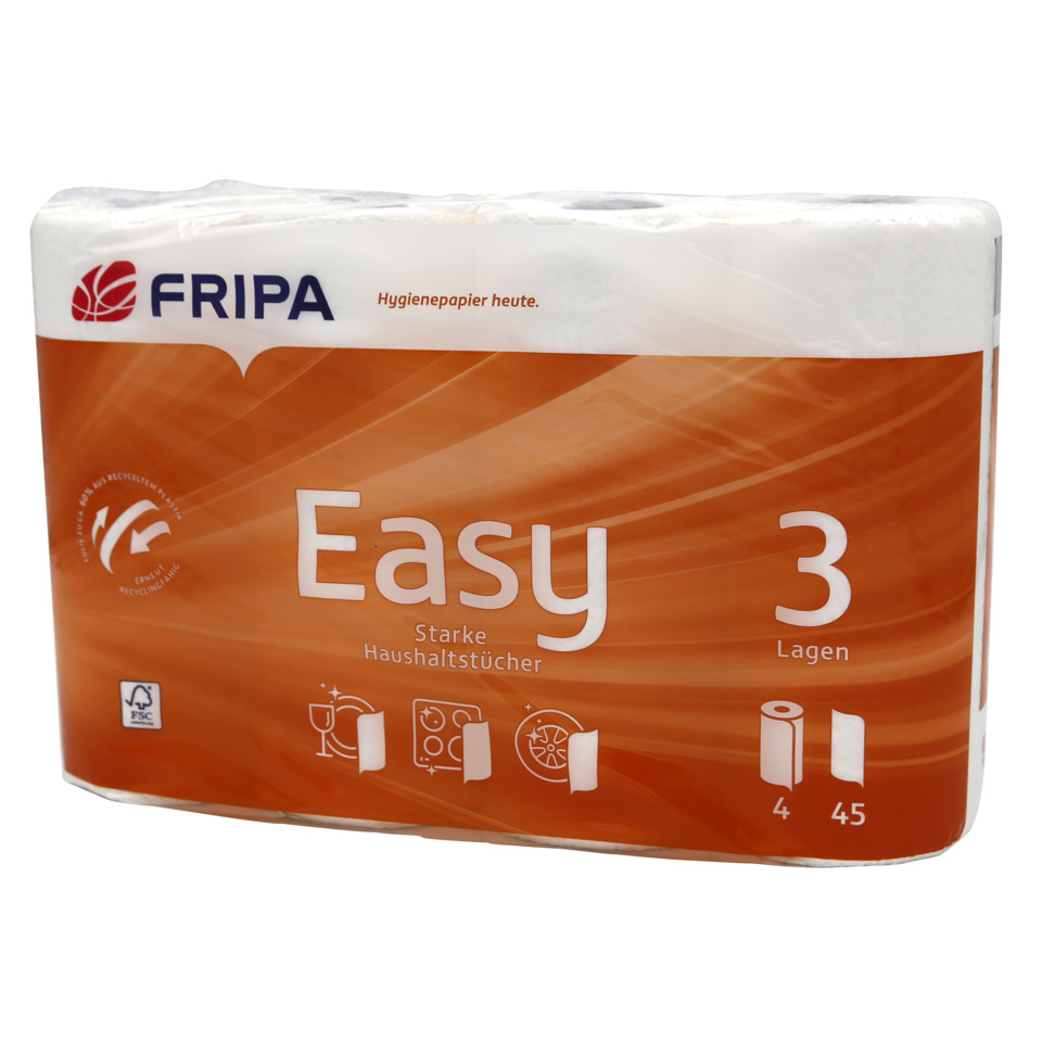 Haushaltsrollen Easy - 3-lagig, geprägt, hochweiß, 4 Rollen à 45 Blatt