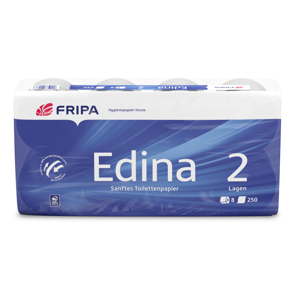Toilettenpapier Edina - 2-lagig, geprägt, hochweiß, 8 Rollen à 250 Blatt