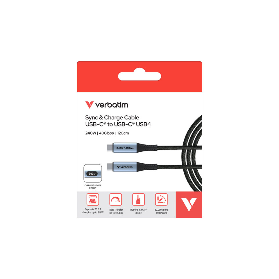 Ladekabel USB-C, 120 cm, 240W, LED, schwarz/silber