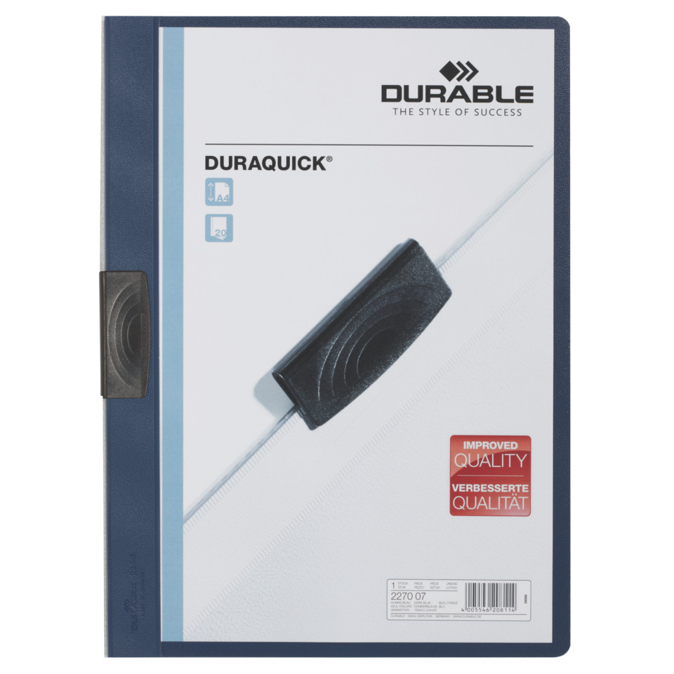 Klemm-Mappe DURAQUICK® - Weich-/Hartfolie, 20 Blatt, transparent/dunkelblau