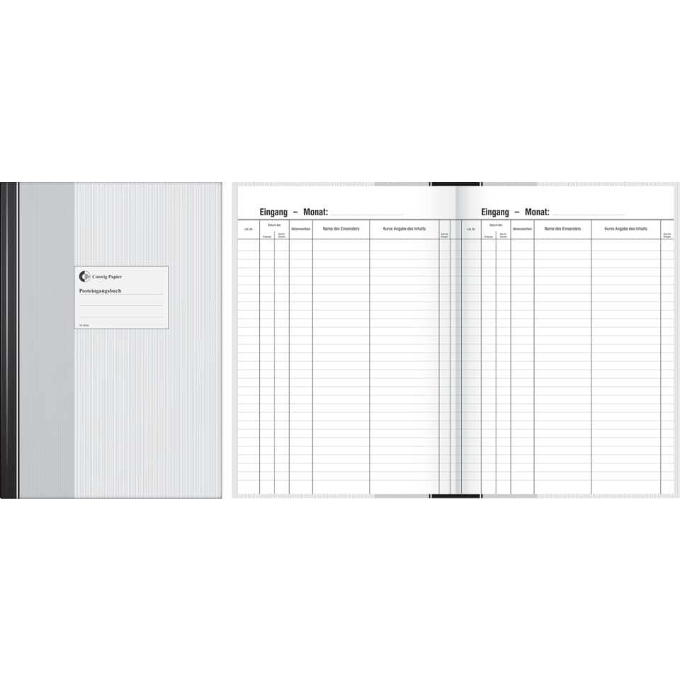 Posteingangsbuch, Schwarz, 1 Seite, A4, 210 x 297 mm, 96 Blatt