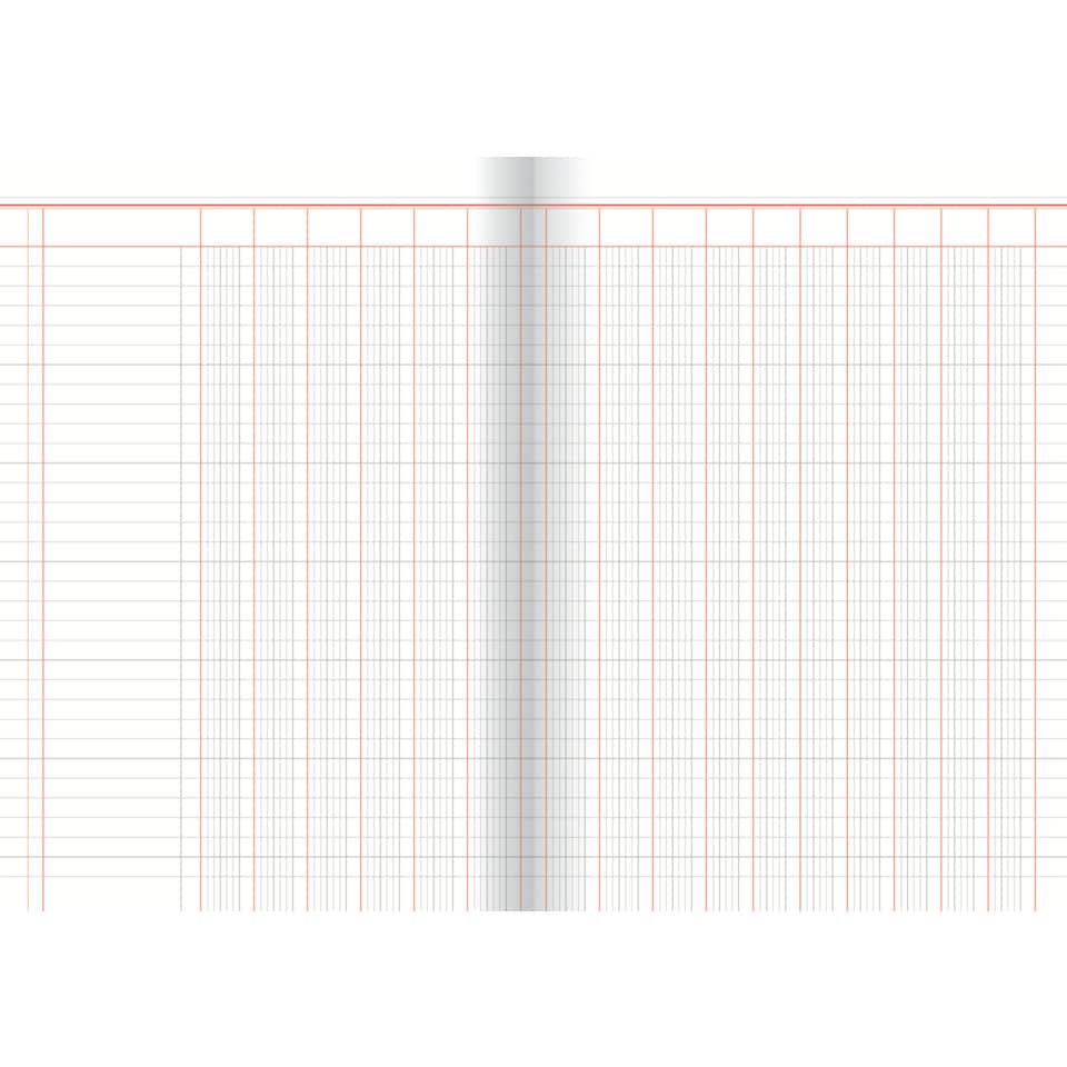 Spaltenbuch mit 16 Spalten, 60 Seiten, DIN A4, rot/grau liniert