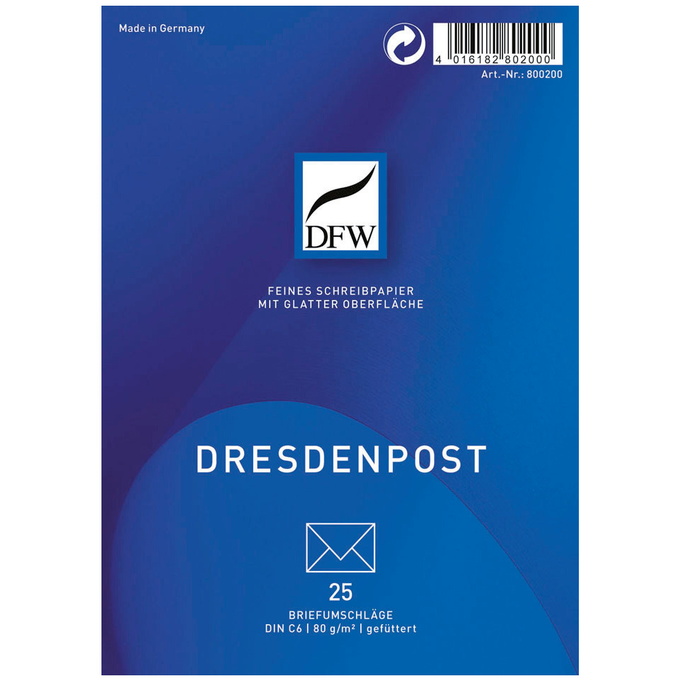 Briefumschlag DresdenPost - DIN C6, gefüttert, 80 g/qm, 25 Stück