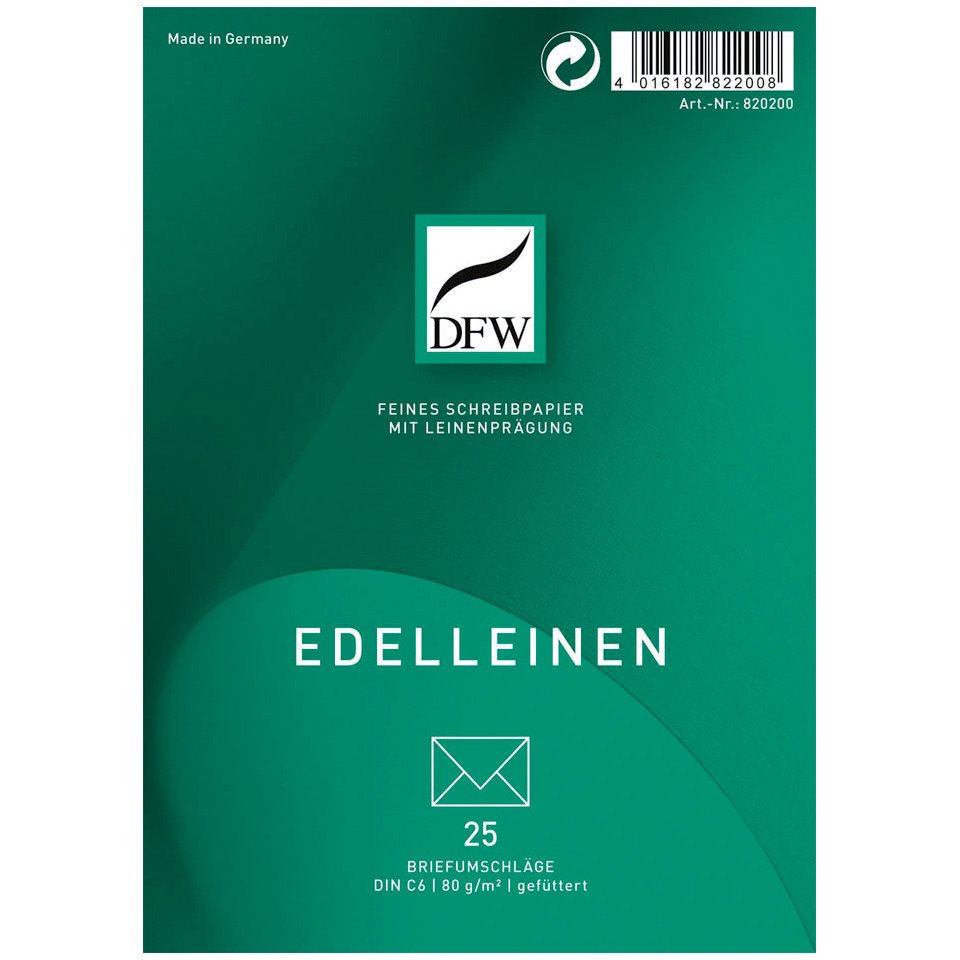 Briefumschlag Edelleinen - DIN C6, gefüttert, 80 g/am, 25 Stück