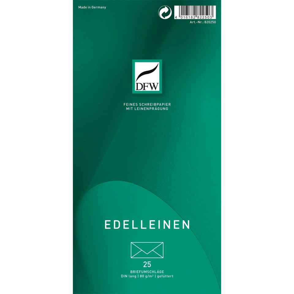 Briefumschlag Edelleinen - DIN lang, gefüttert, 80 g/am, 25 Stück