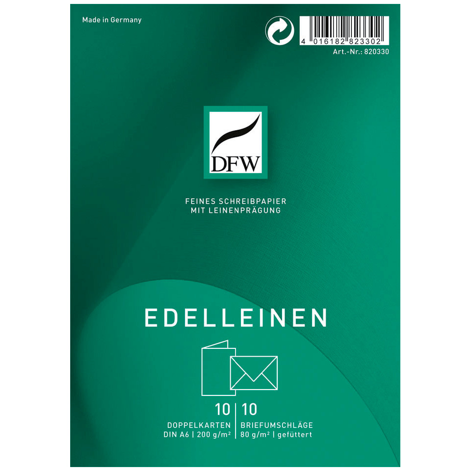 Doppelkarte Edelleinen - A6 hoch, 10 Karten/10 Umschläge