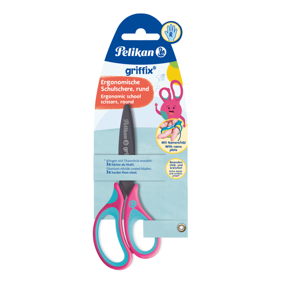 griffix® Schulschere - 14 cm, Lovely Pink, rund, inkl. Namenssticker, Blister