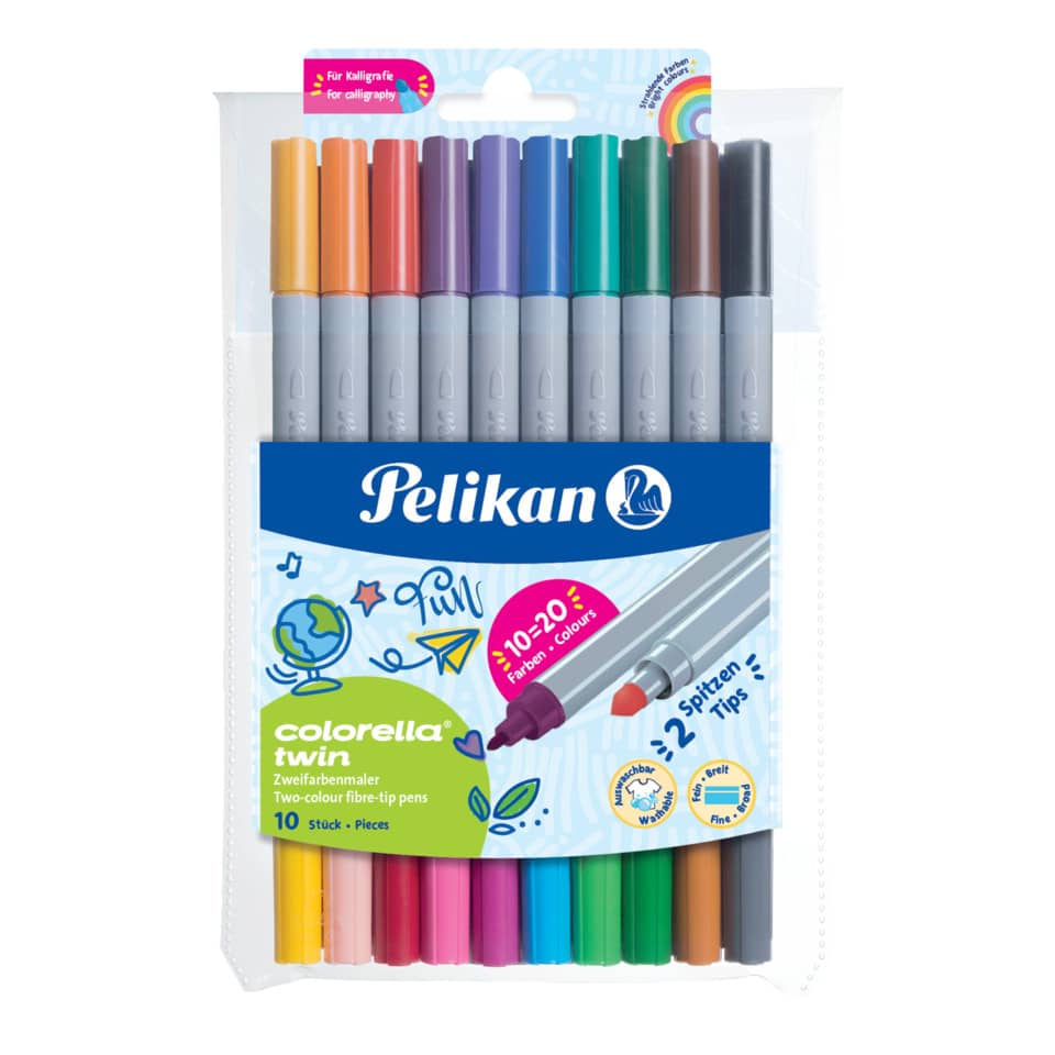 Doppelfasermaler Colorella® twin - 10 Farben, 1 mm und 2 mm, sortiert