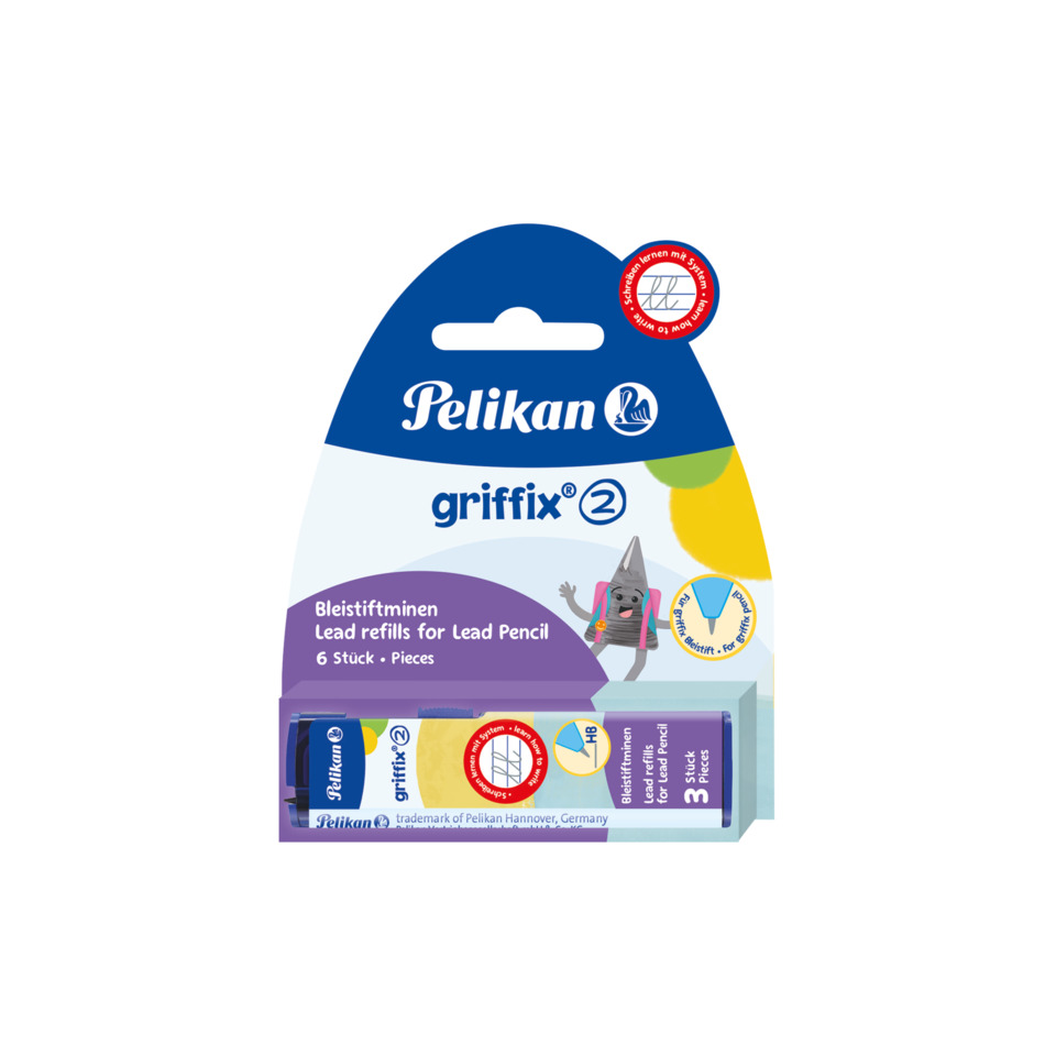 griffix® Minen für Bleistift - 2 mm, HB, schwarz, Blister 2x3 Minen