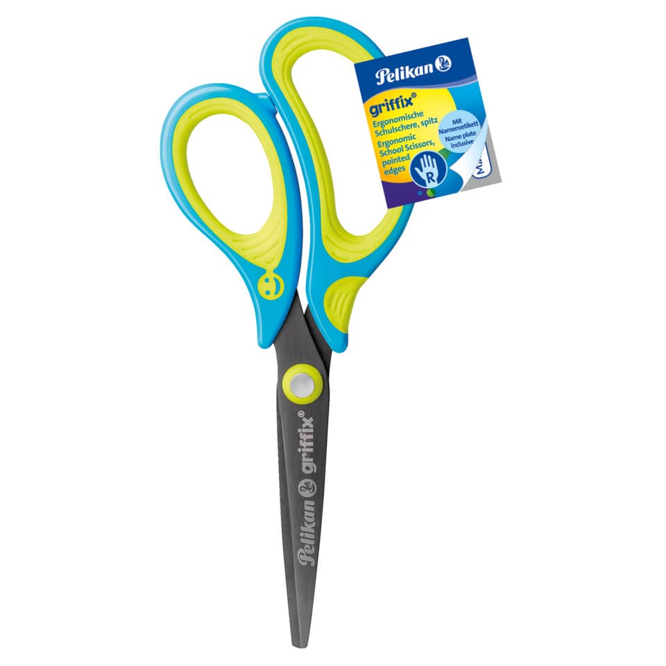 griffix® Schulschere - 15 cm, Neon Fresh Blue, spitz, inkl. Namenssticker