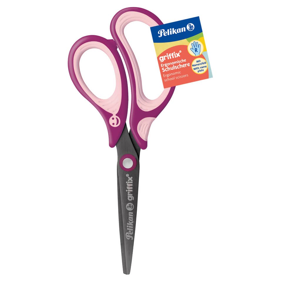 griffix® Schulschere - 15 cm, Sweet Berry, spitz, inkl. Namenssticker