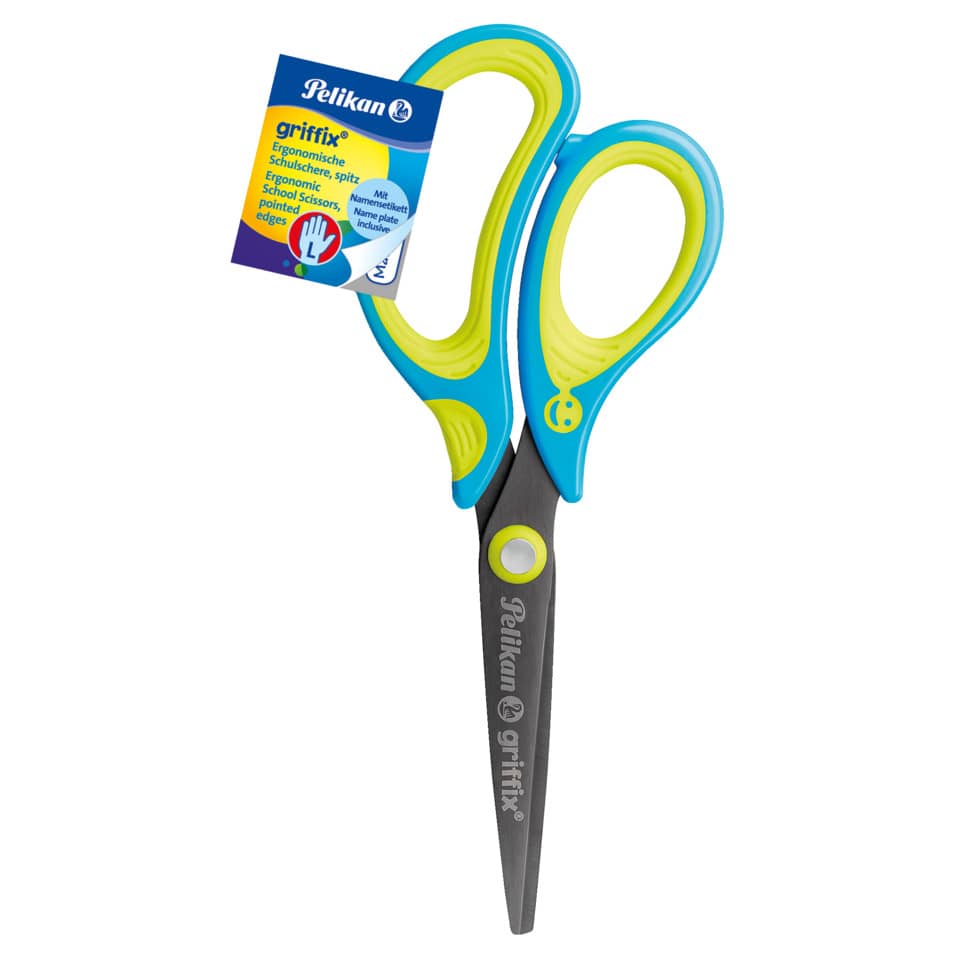 griffix® Schulschere - 15 cm, Neon Fresh Blue, spitz, inkl. Namenssticker