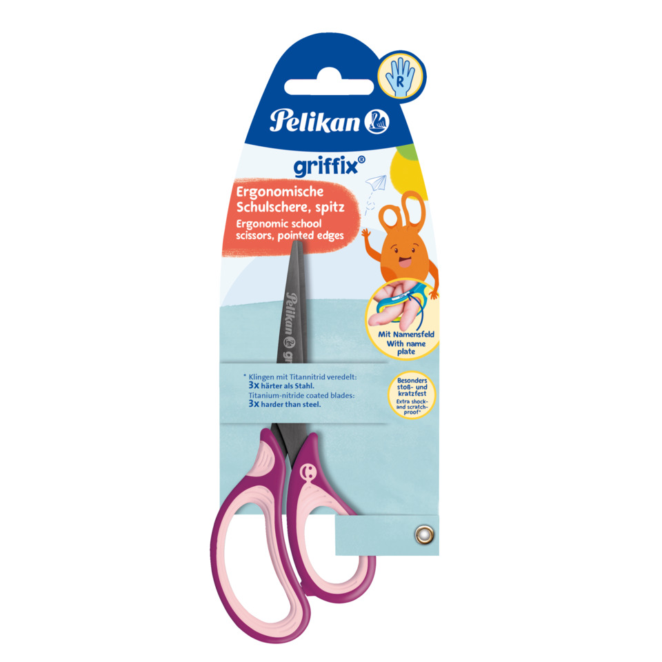 griffix® Schulschere - 15 cm, Sweet Berry, spitz, inkl. Namenssticker, Blister