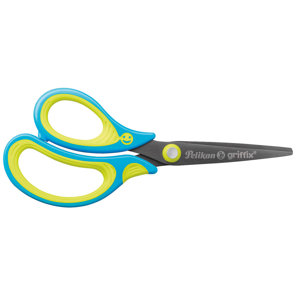 griffix® Schulschere - 15 cm, Neon Fresh Blue, spitz, inkl. Namenssticker, Blisterkarte