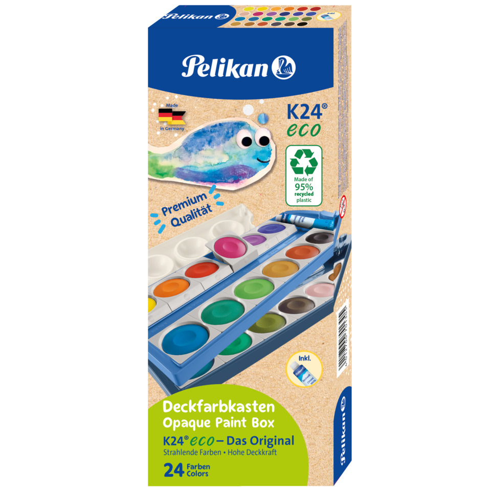 Deckfarbkasten K12® eco - 24 Farben + Deckweiß, hellblau/blau