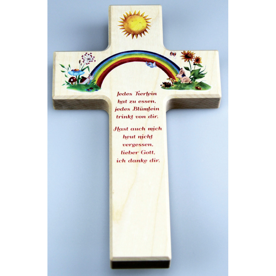 Kinderkreuz  "Jedes Tierlein hat zu essen" - Holz, 20 cm