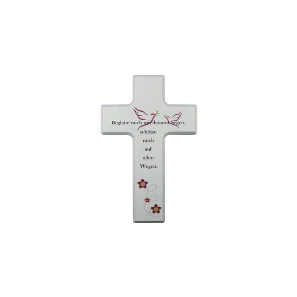Kinderkreuz  "Begleite mich mit deimem Segen" - Holz, weiß, 15 x 9 cm cm