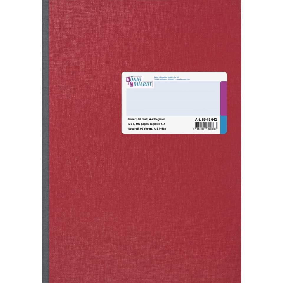 Kladde - A4, 96 Blatt, 70 g/qm, kariert, Register A-Z, rot