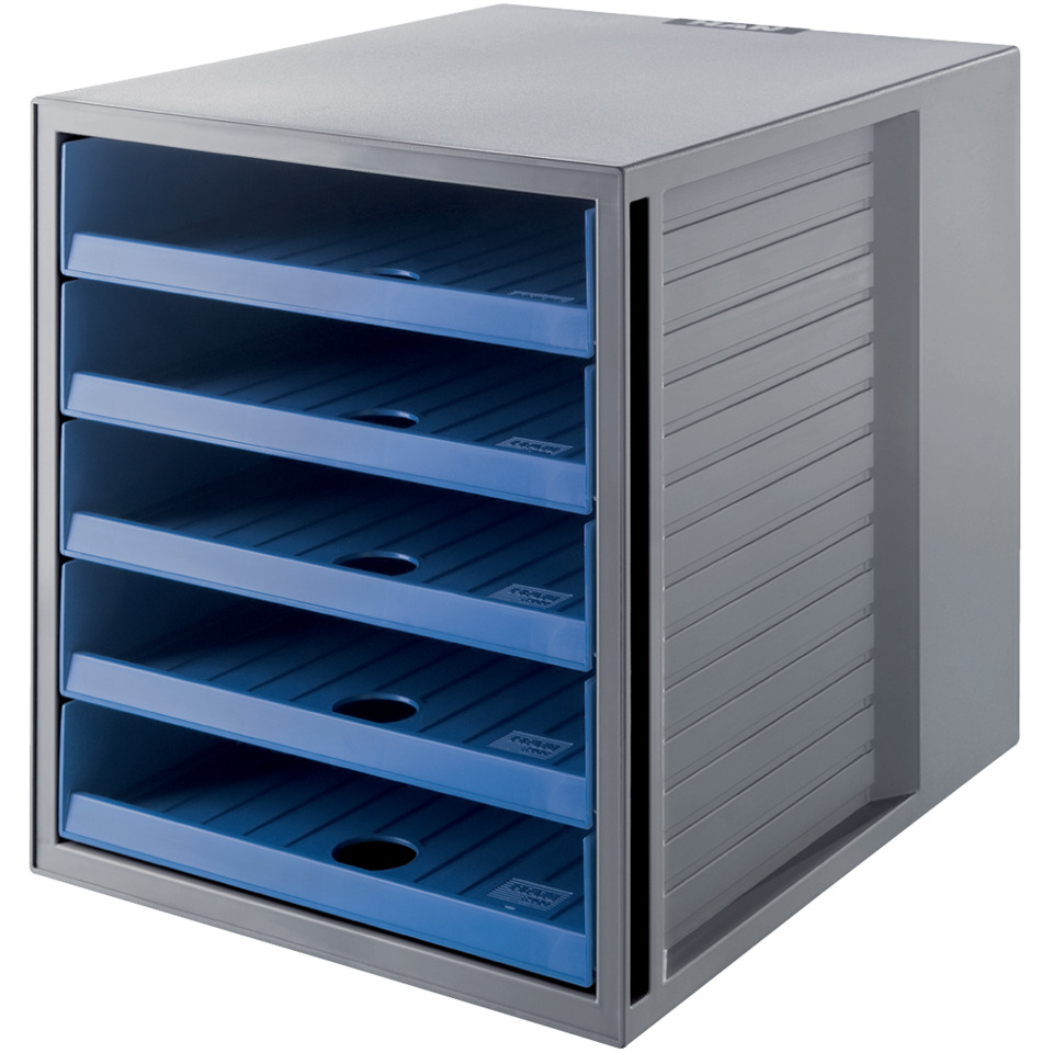 Schubladenbox SCHRANK-SET KARMA - A4/C4, 5 offene Schubladen, grau-öko-blau