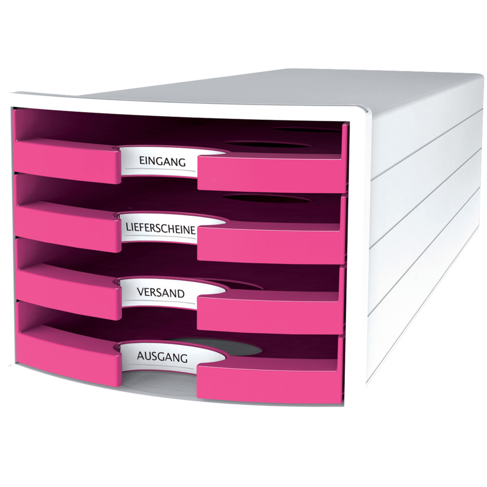 Schubladenbox IMPULS - A4/C4, 4 offene Schubladen, weiß/pink