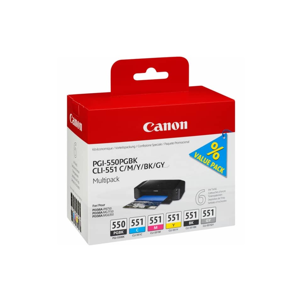 Original Canon Tintenpatrone MultiPack Bk,C,M,Y,Gy (6496B005,PGI-550/CLI-551)