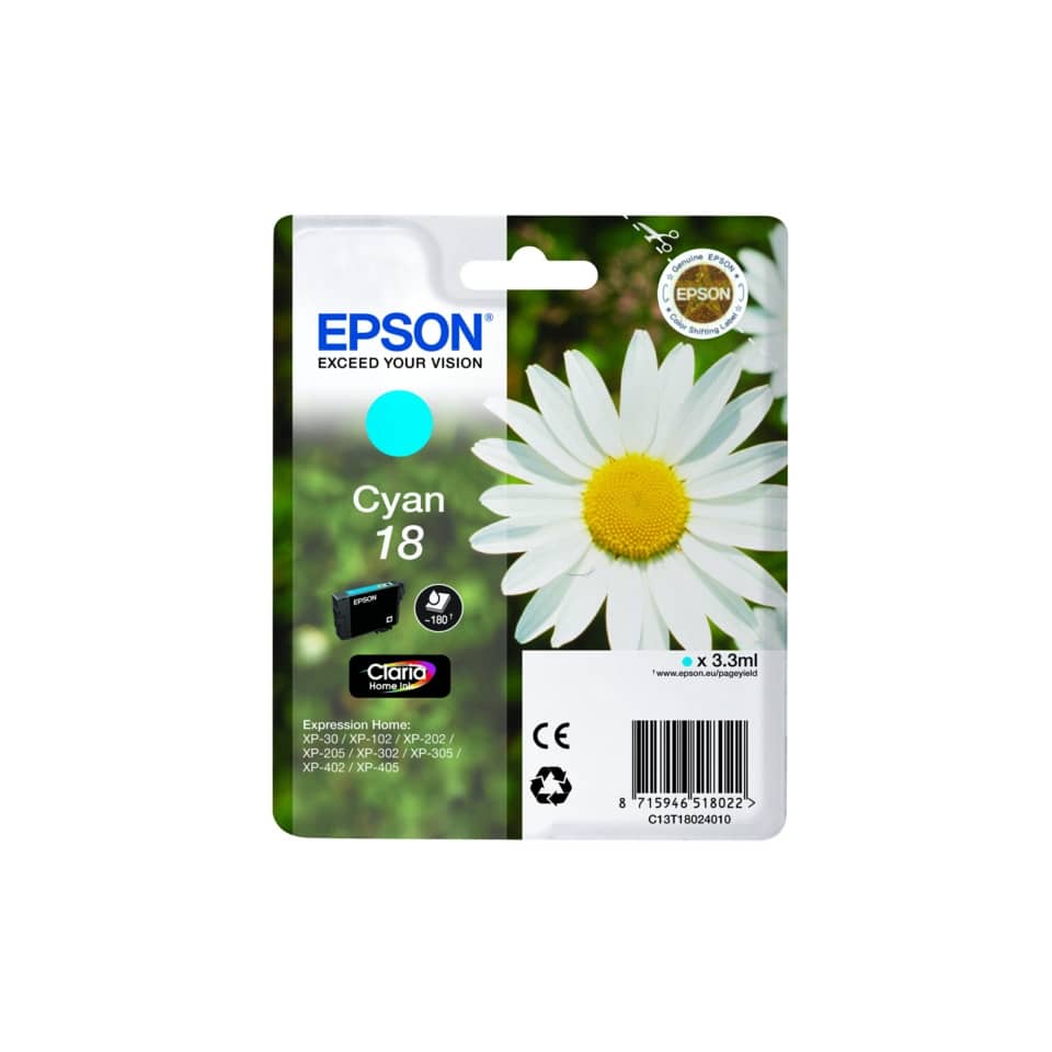 Original Epson Tintenpatrone cyan (C13T18024012,18,T1802,T18024012)