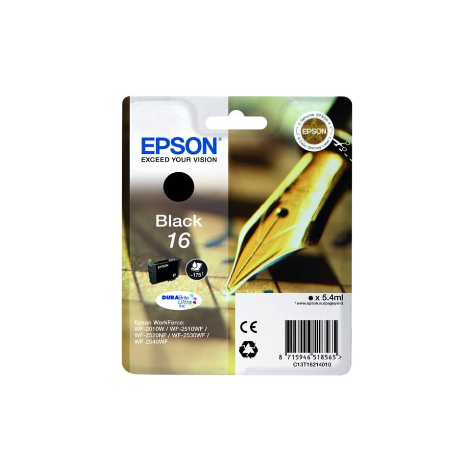 Original Epson Tintenpatrone schwarz (C13T16214012,16,T1621,T16214012)