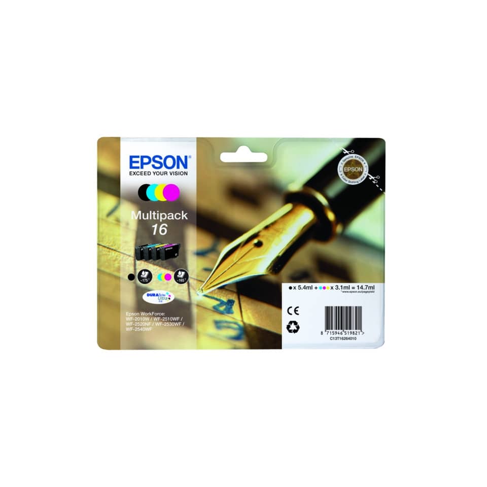 Original Epson Tintenpatrone MultiPack Bk,C,M,Y (C13T16264012,16,T1626,T16264012)