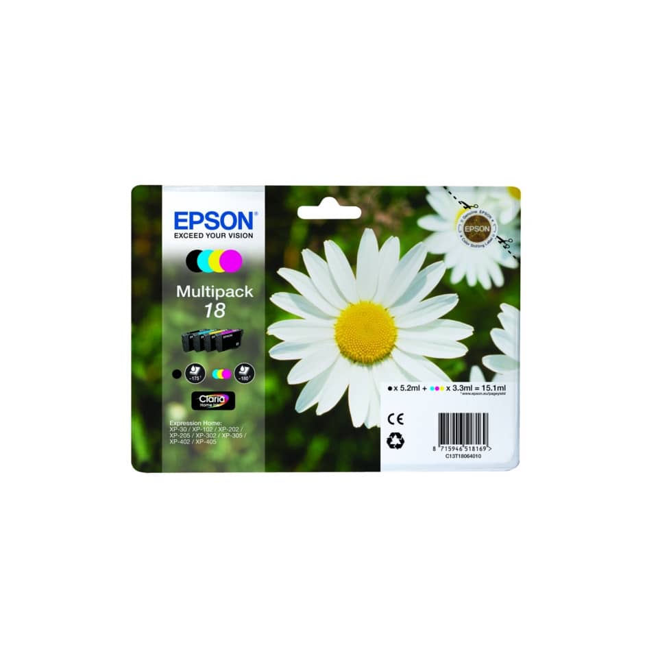 Original Epson Tintenpatrone MultiPack Bk,C,M,Y (C13T18064012,18,T1806,T18064012)
