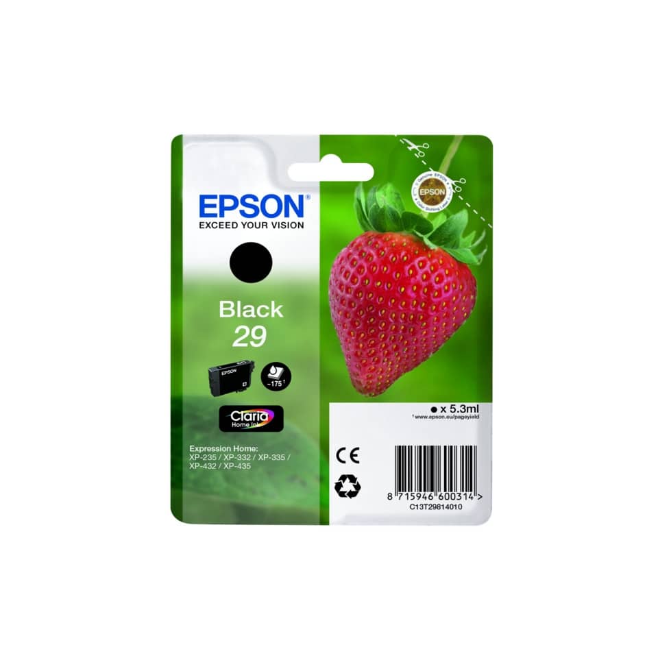 Original Epson Tintenpatrone schwarz (C13T29814012,29,T2981,T29814012)