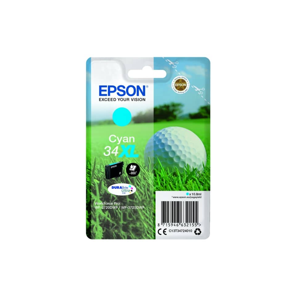 Original Epson Tintenpatrone cyan High-Capacity (C13T34724010,T347240,34XL,T3472,T34724010)