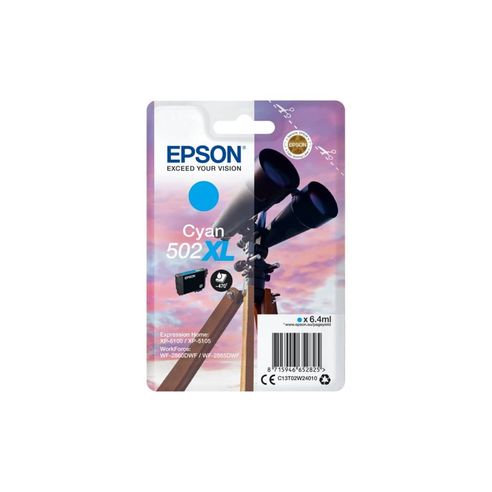 Original Epson Tintenpatrone cyan High-Capacity (C13T02W24010,T02W240,502XL,T02W2,T02W24010)