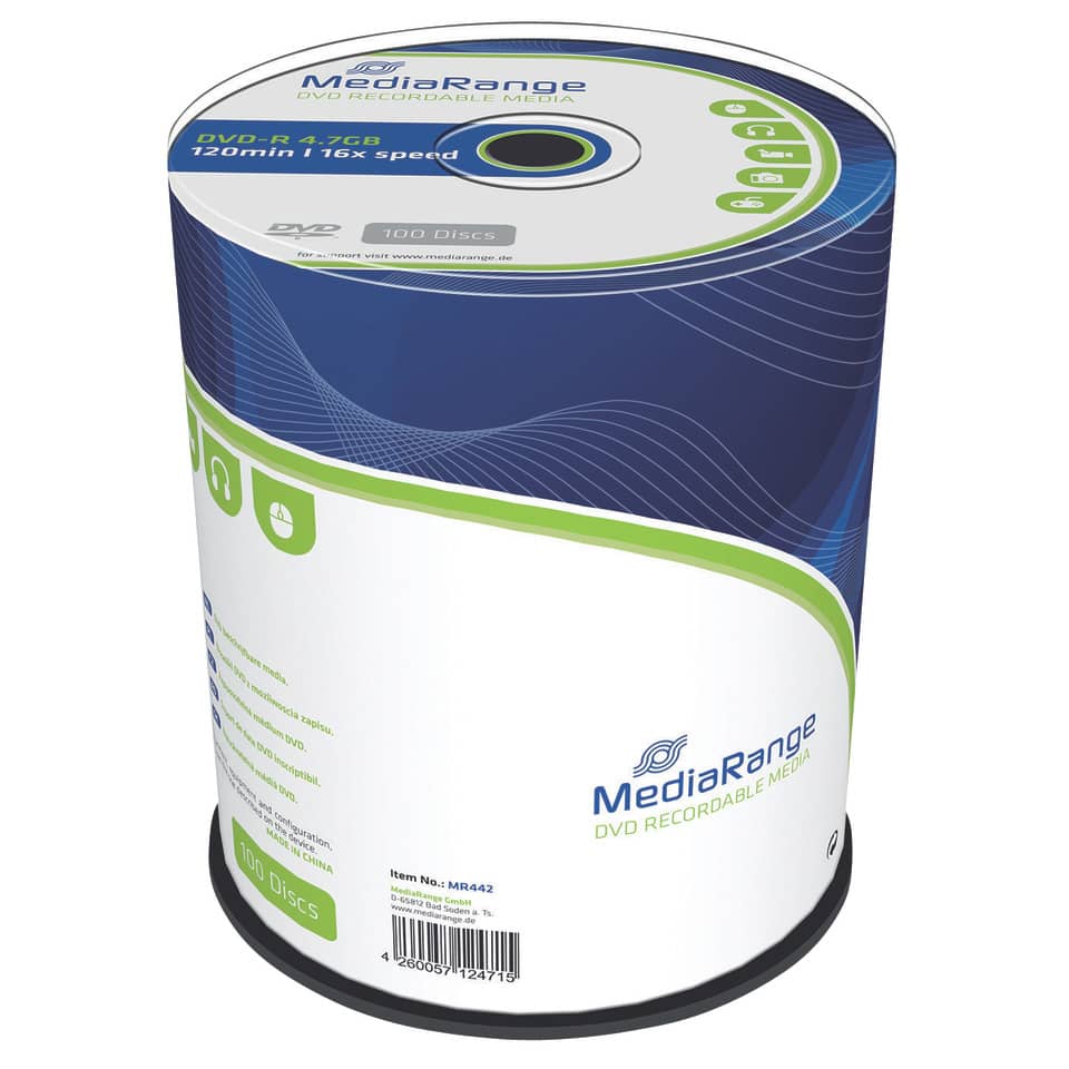 DVD-R 4.7GB, 120min 16-fache Schreibgeschwindigkeit, 100er Cakebox