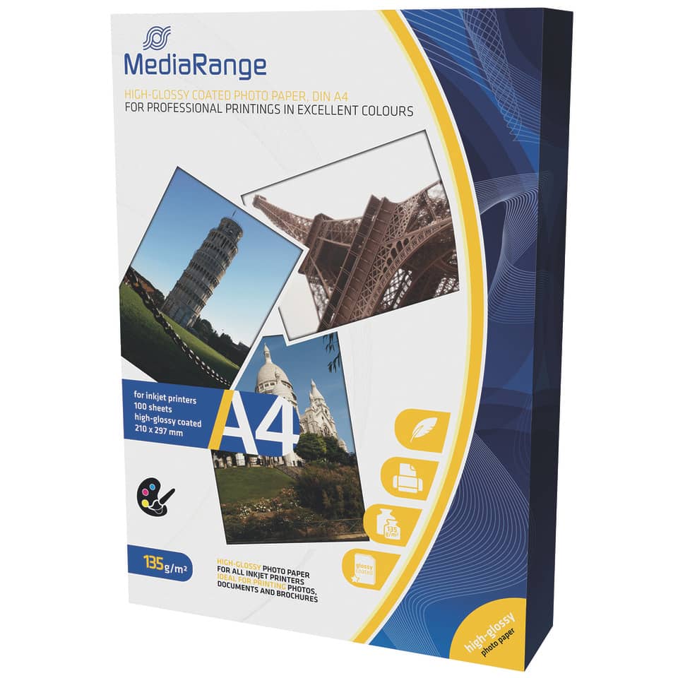 DIN A4 Fotopapier für Tintenstrahldrucker, hochglänzend, 135g, 100 Blatt