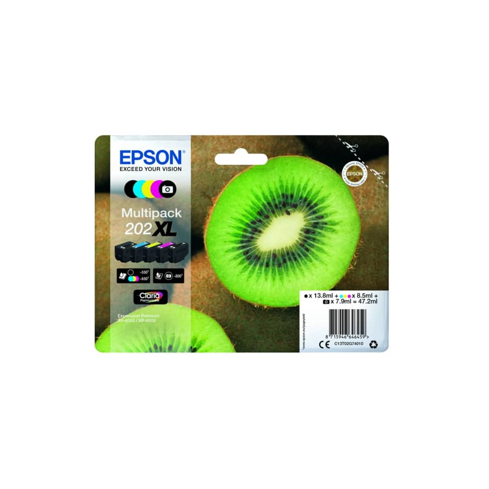 Original Epson Tintenpatrone MultiPack High-Capacity Bk,PhBk,C,M,Y (C13T02G74010,T02G740,202XL,T02G7,T02G74010)
