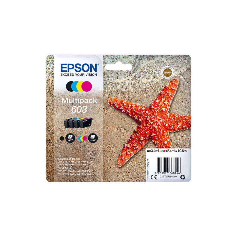 Original Epson Tintenpatrone MultiPack Bk,C,M,Y (C13T03U64010,T03U640,603,T03U6,T03U64010)