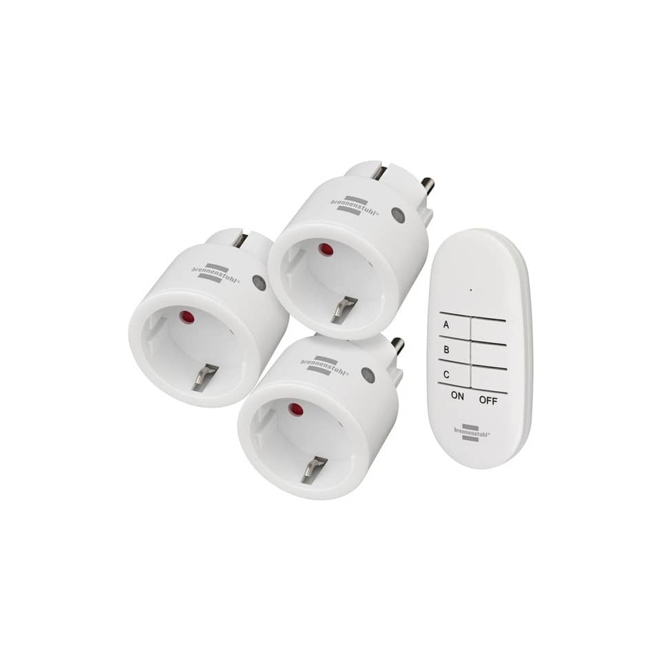 Funkschalt-Set Comfort-Line Mini 3+1, 3er Funksteckdosen Set (Innenbereich, mit Handsender und erhöhtem Berührungsschutz)