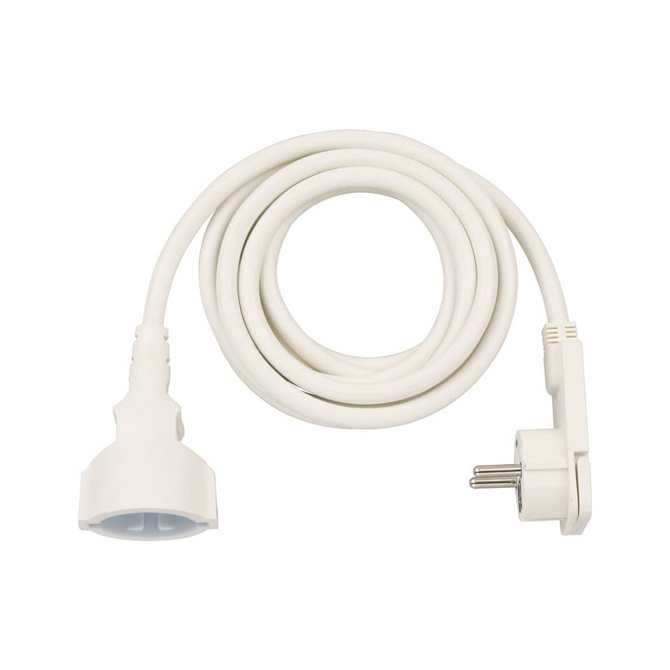 Qualitäts-Kunststoff-Verlängerungskabel - 3 m, weiß, H05VV-F 3G1,5, mit Flachstecker