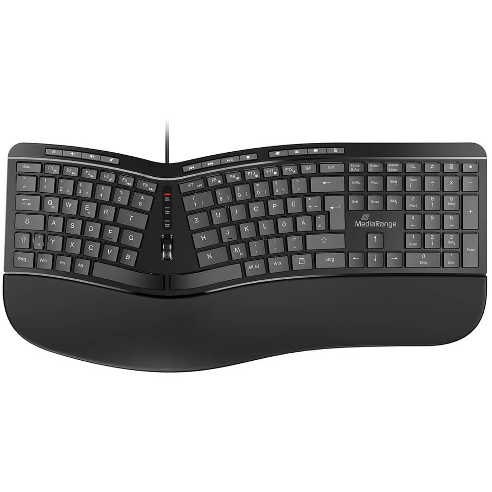 Tastatur MROS120 - ergo Multimedia-Tastatur, 124 Tasten un Scroll-Rod, kabelgebunden