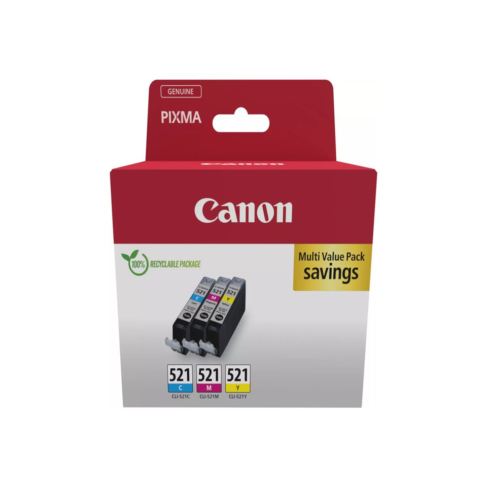 Original Canon Tintenpatrone MultiPack C,M,Y Blister (2934B015,CLI-521)