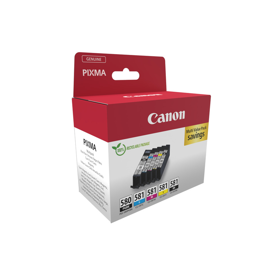 Original Canon Tintenpatrone MultiPack 2x Bk + 1x C,M,Y (2078C007,PGI-580CLI-581)