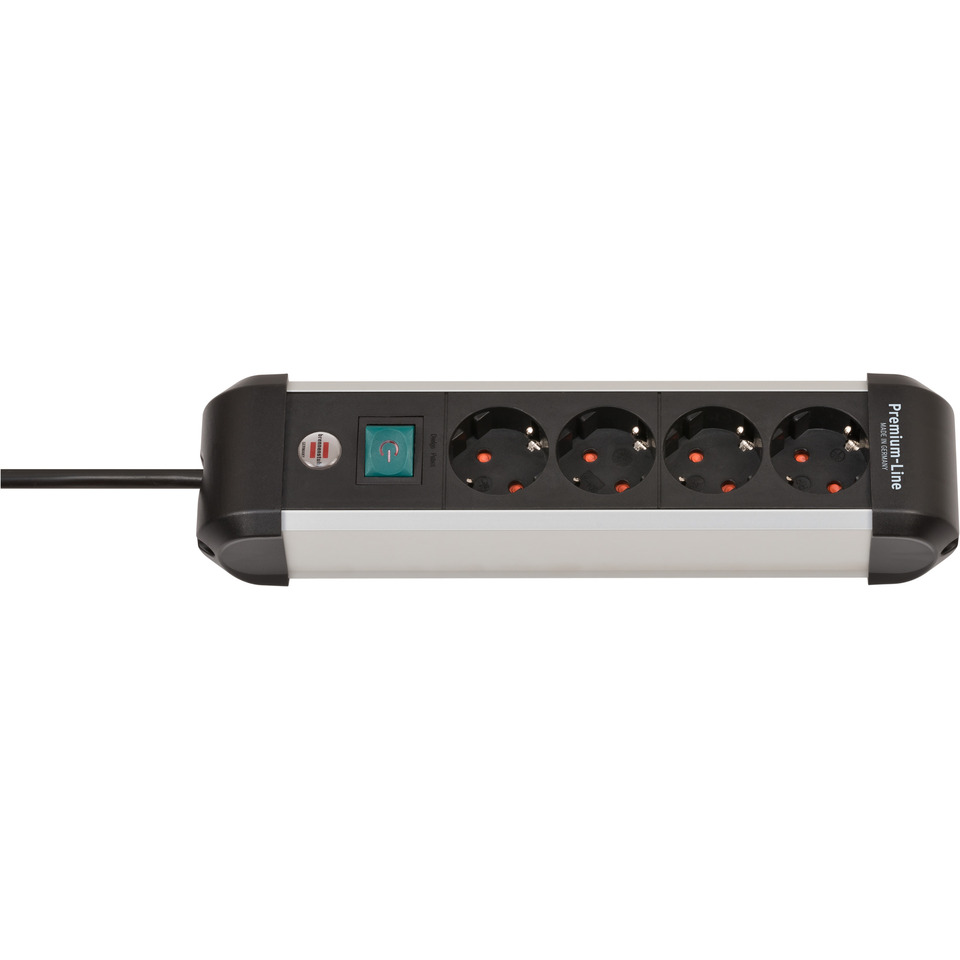 Steckdosenleiste Premium ALU-Line+Schalter, 4-fach, schwarz